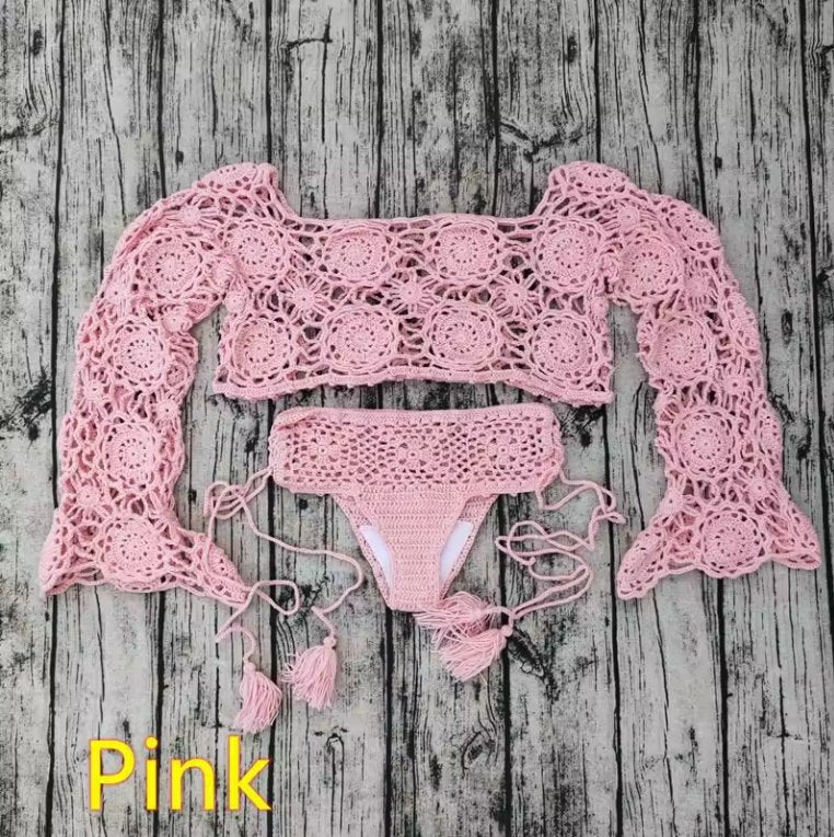 Crochet Knit Cotton Bathing Suit Set - Jabbatheslut