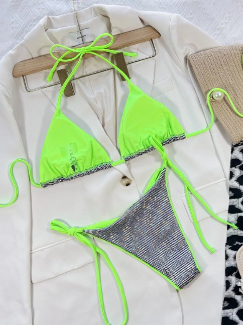 Neon & Rainbow Reflective Chrome Two Piece Bikini - Jabbatheslut