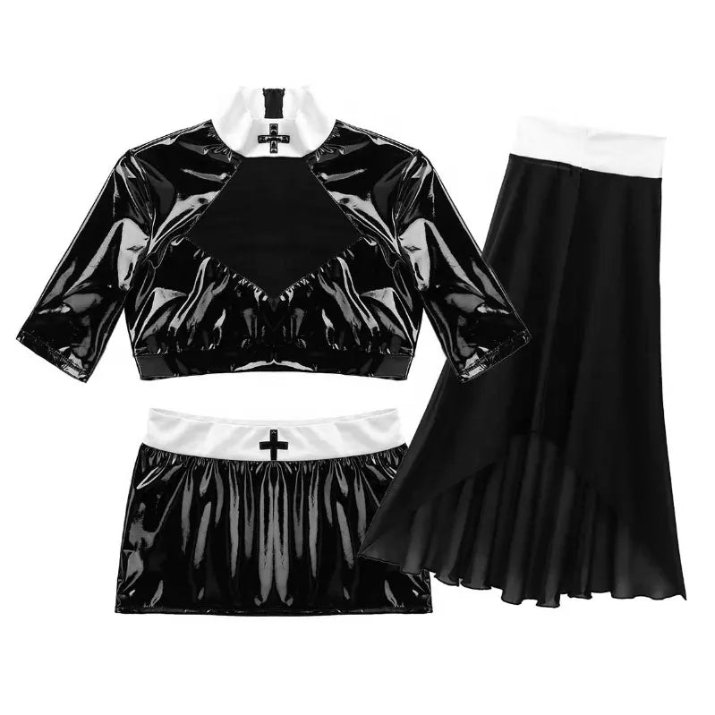 Three Piece Patent Leather Sexy Nun Costume - Jabbatheslut