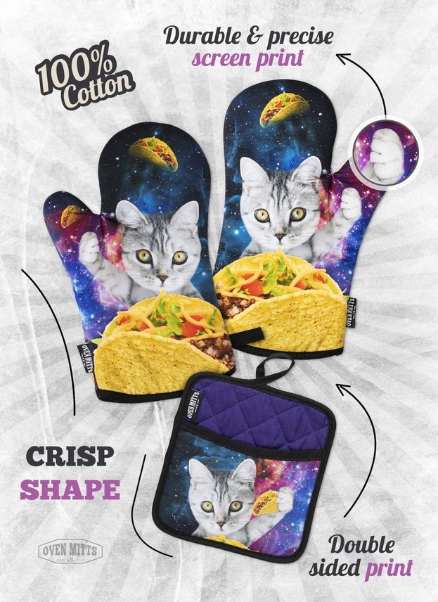 Galaxy Taco Cat Oven Mitt Set with Potholder - Jabbatheslut
