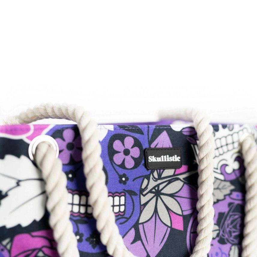 Large Skullistic Purple Sugar Skull Tote Bag - Jabbatheslut