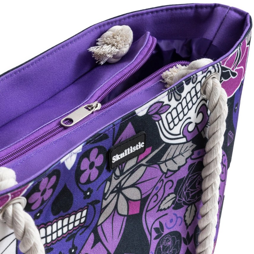 Large Skullistic Purple Sugar Skull Tote Bag - Jabbatheslut