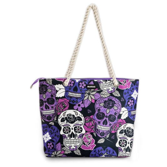 Large Skullistic Purple Sugar Skull Tote Bag - Jabbatheslut