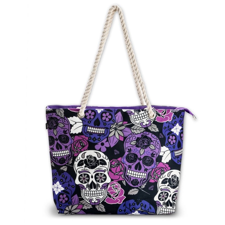 Large Skullistic Purple Sugar Skull Tote Bag - Jabbatheslut