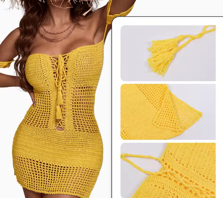 Off Shoulder Mini Sexy Crochet Knitted Beach Dress (3 Colors) - Jabbatheslut