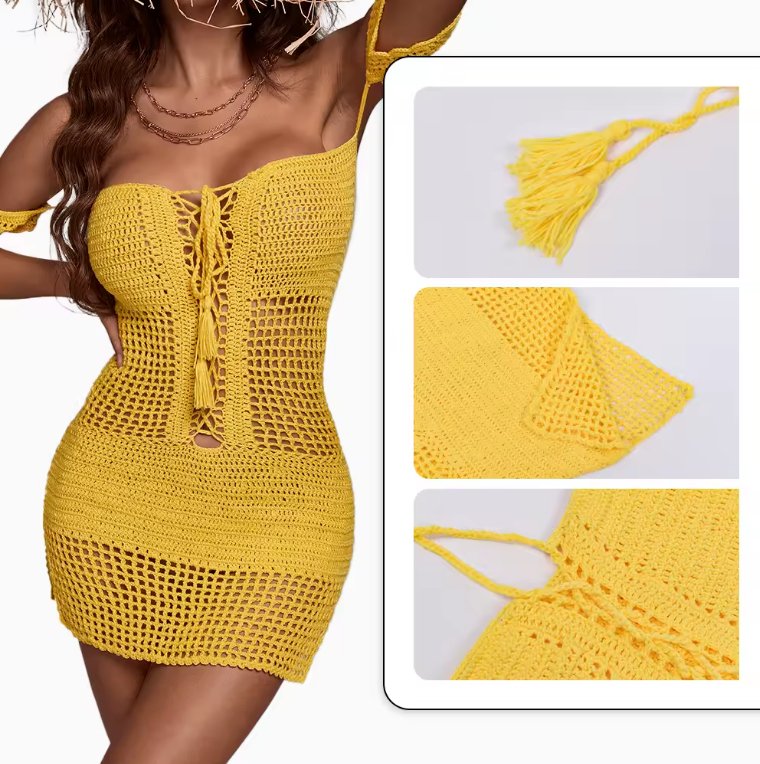 Off Shoulder Mini Sexy Crochet Knitted Beach Dress (3 Colors) - Jabbatheslut