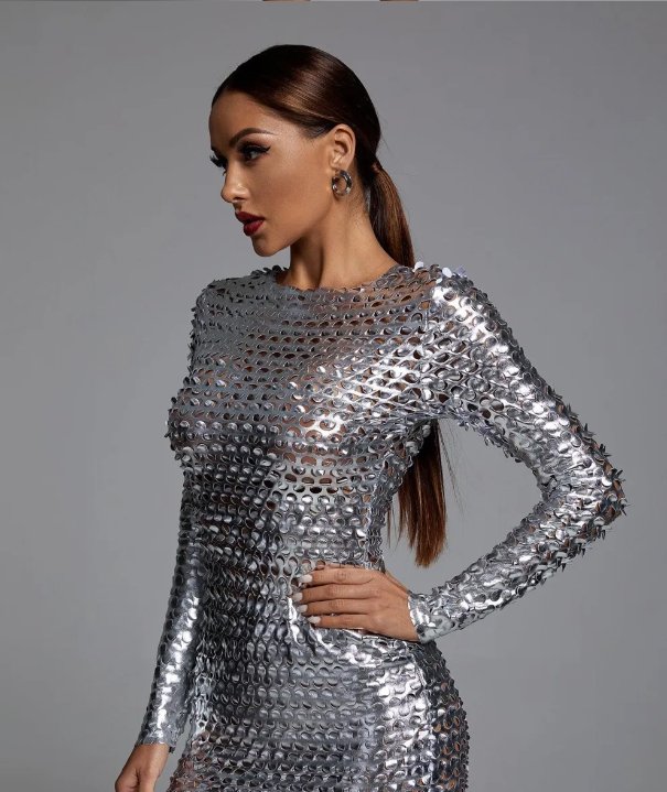 Silver Metallic Jojo Cutout Bodycon Mini Party Dress - Jabbatheslut