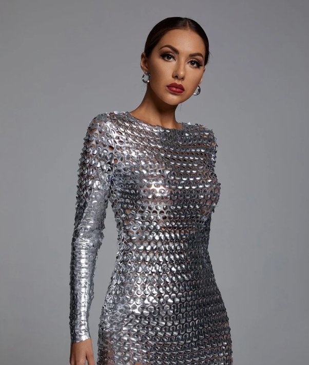 Silver Metallic Jojo Cutout Bodycon Mini Party Dress - Jabbatheslut