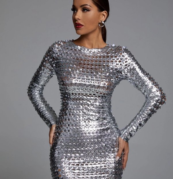 Silver Metallic Jojo Cutout Bodycon Mini Party Dress - Jabbatheslut