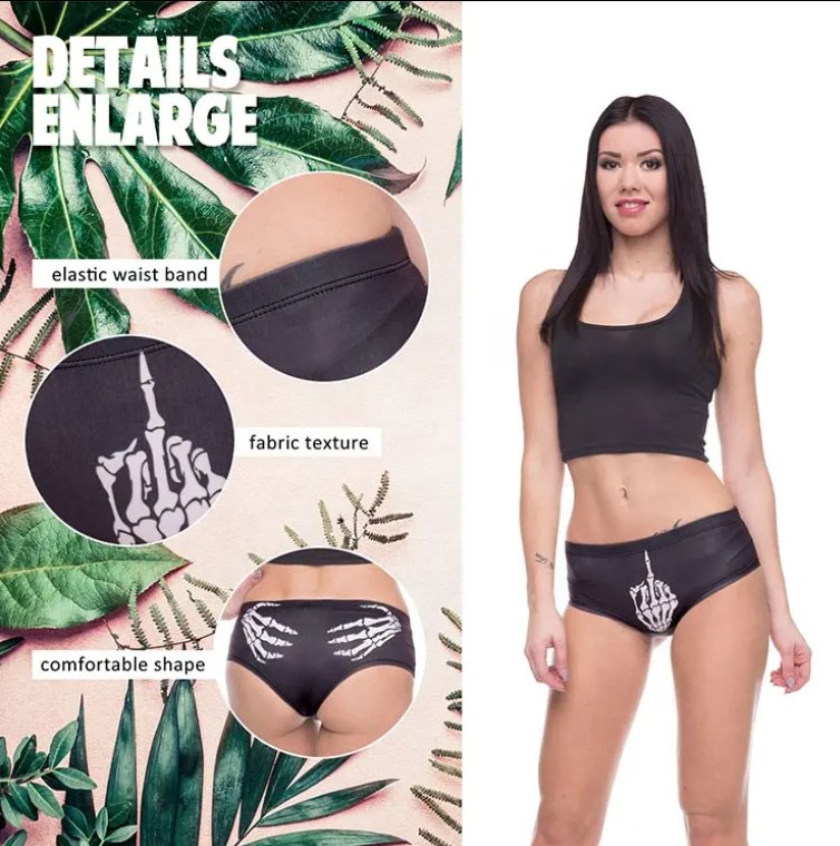Skeleton Middle Finger Boy Shorts Panties - Jabbatheslut