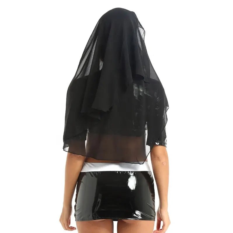 Three Piece Patent Leather Sexy Nun Costume - Jabbatheslut